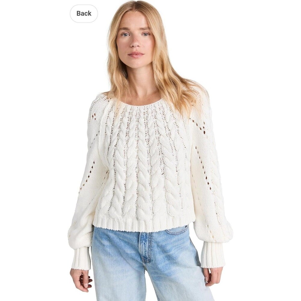 Free People Sandre Chunky Cable Knit White Sweater Size Large